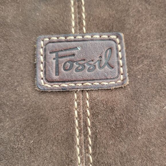Fossil Brown Leather Suede Crossbody Bag Floral Stud Grommet Applique Full Zip - Picture 5 of 15